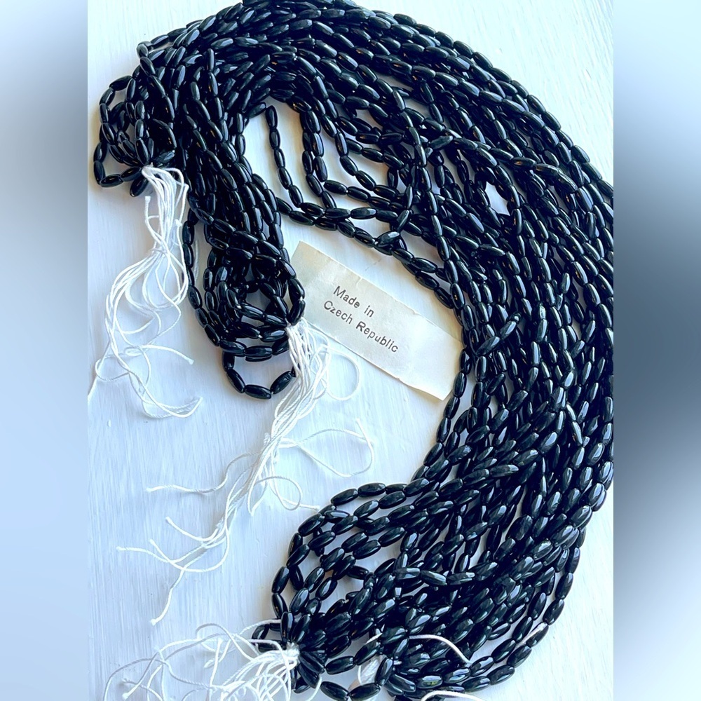 Vintage Czech glass beads! Shiny black color